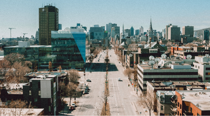 Image of avenue with buildings from above